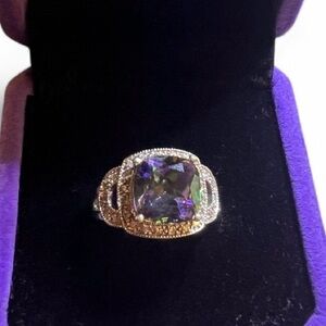 Faux Mystic Topaz & CZ Sterling Silver Ring -
Size 5.